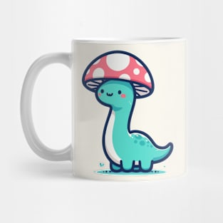 Kawaii simple Mushroom Hat Blue Dinosaur Brontosaurus Mug